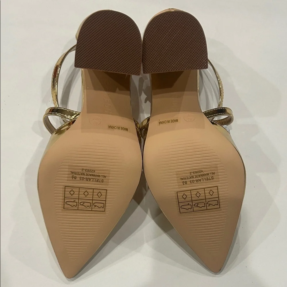 BAMBOO Shiny Metallic Gold disco Pointed toe Women's block Heels 8.5 new in box